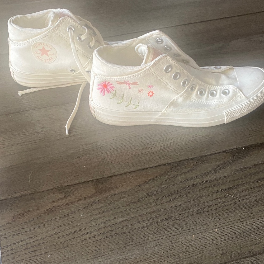 Converse White High-Top Sneakers with Pink Floral Accents